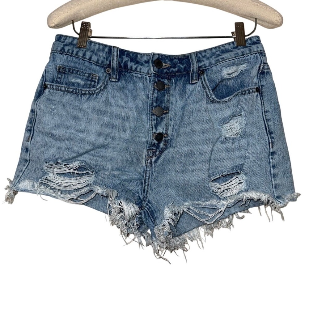 Altar State Denim Distressed Frayed Hem High Rise Button Fly Shorts Size‎ 28